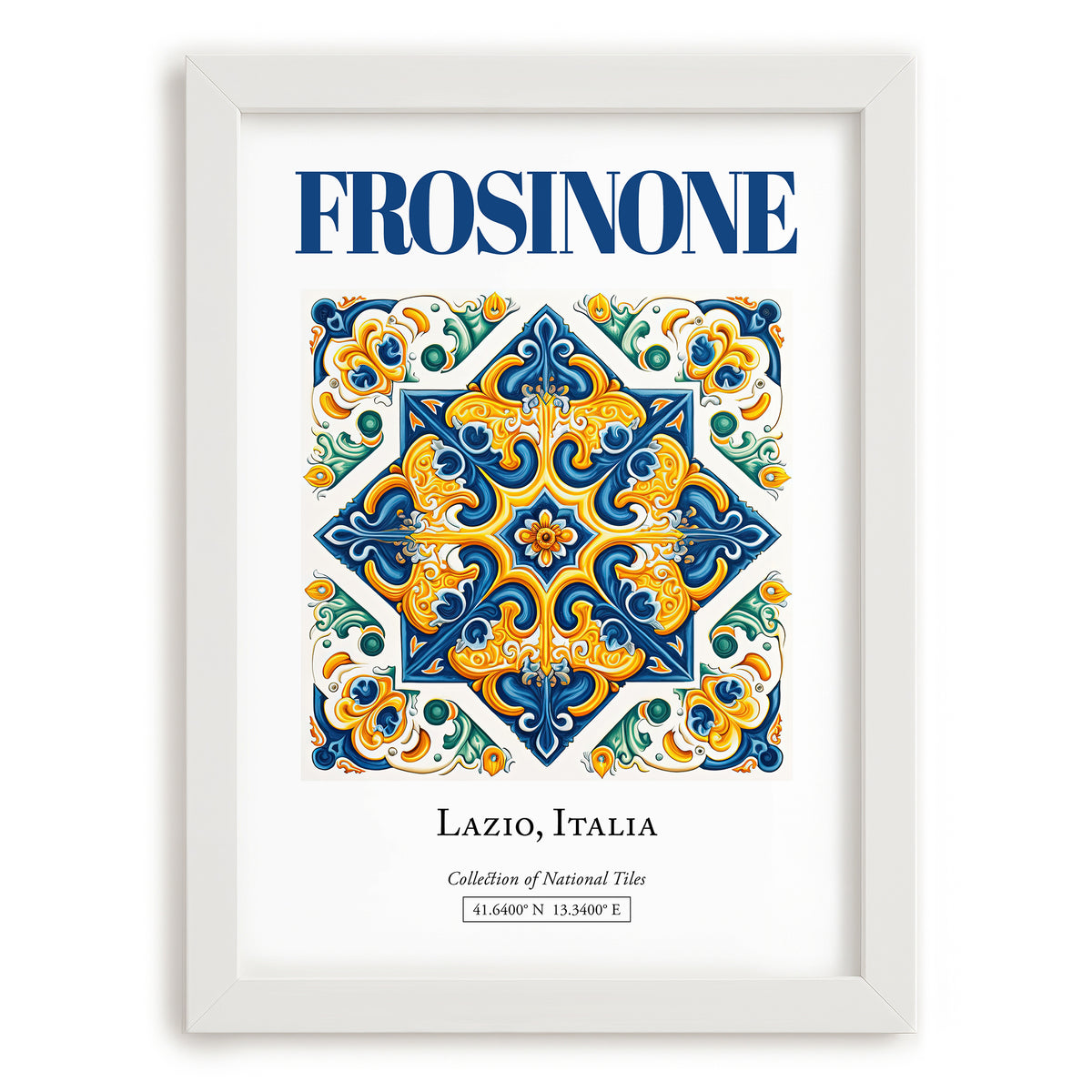 Frosinone, Italy – Travel Print, placed in minimal white frame