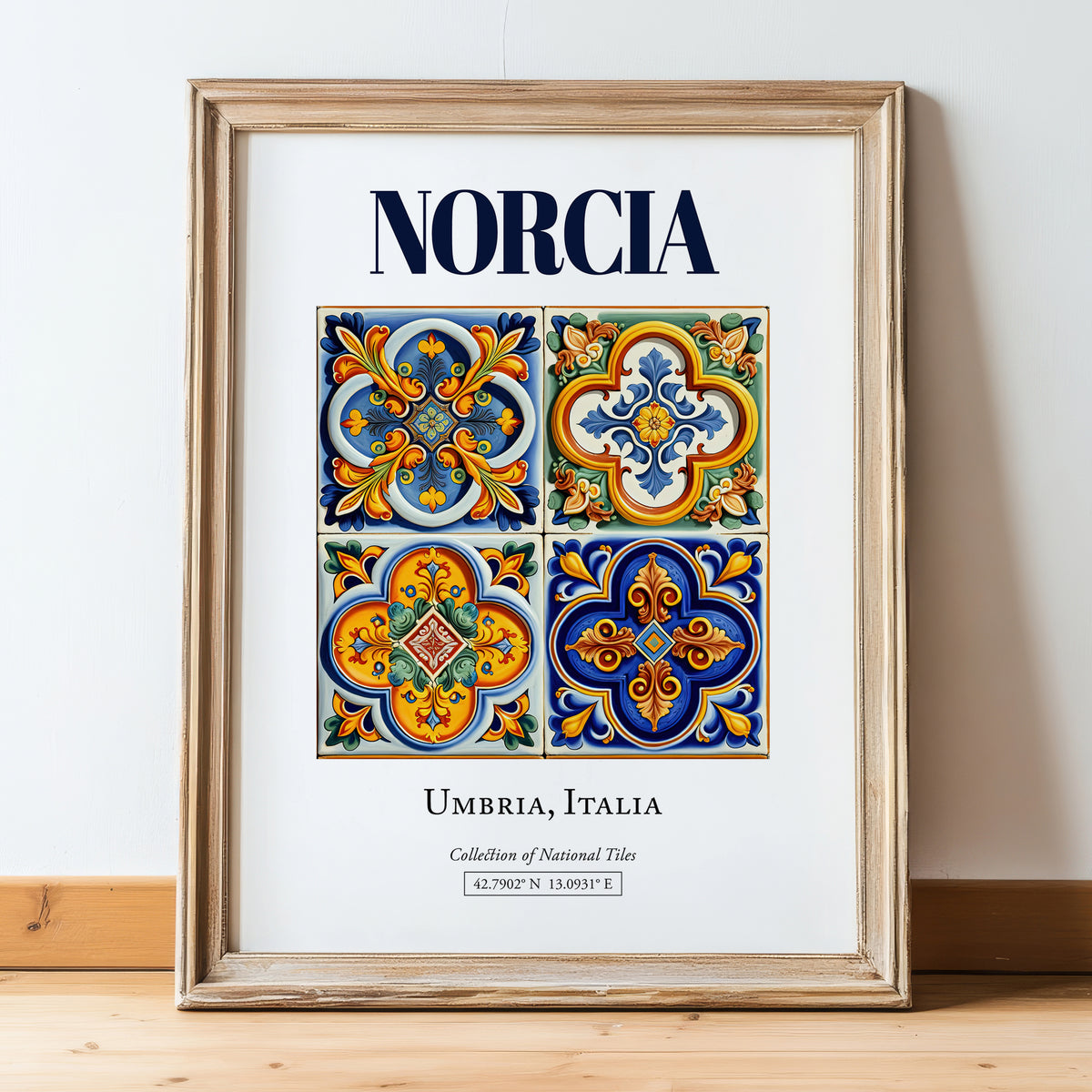 Norcia, Italy – Country Culture Poster, in wooden frame leaning on the floor