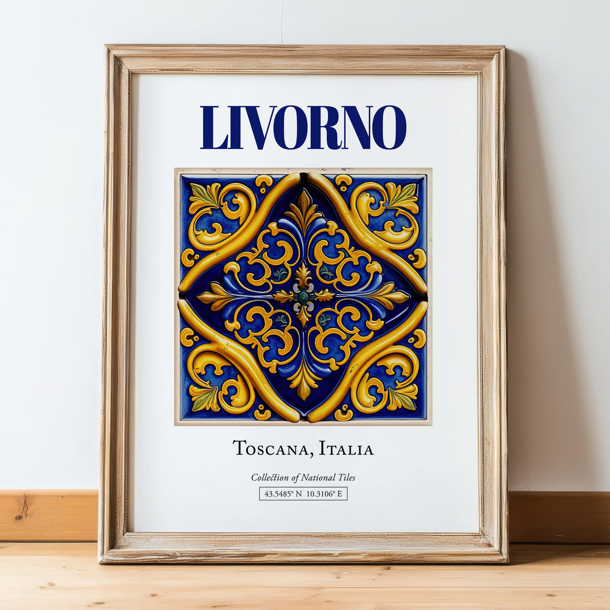 Livorno, Italy – World Heritage Travel Poster, in wooden frame leaning on the floor