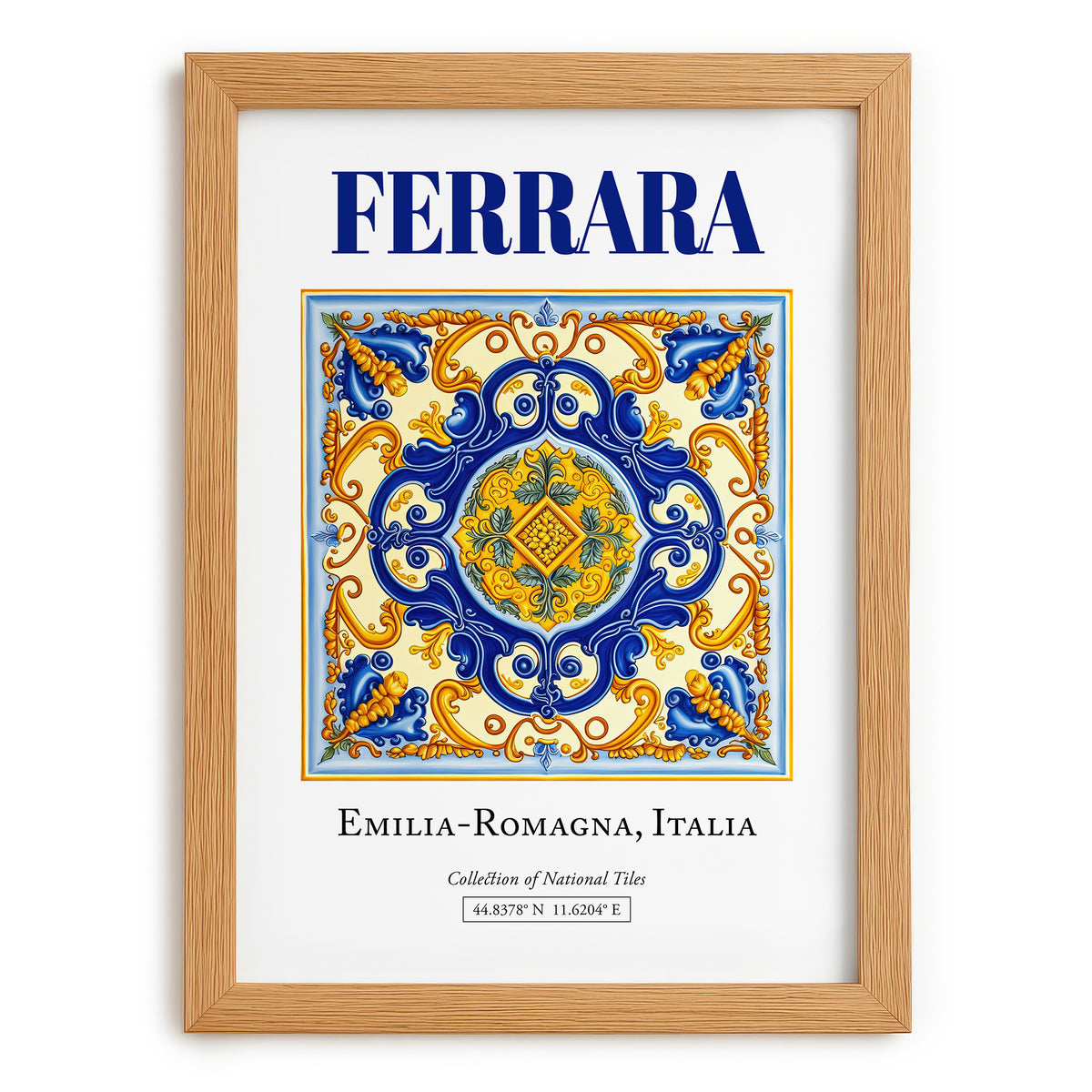 Ferrara, Italy – World Heritage Travel Poster, set in oak frame