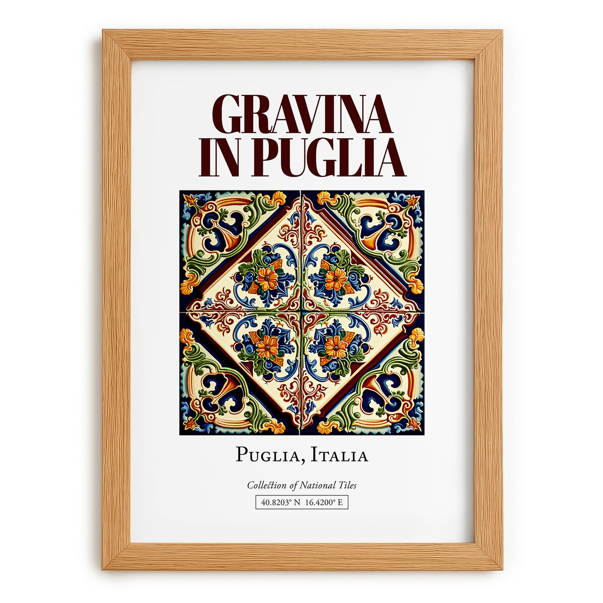 Gravina in Puglia, Italy – Travel Poster, set in oak frame