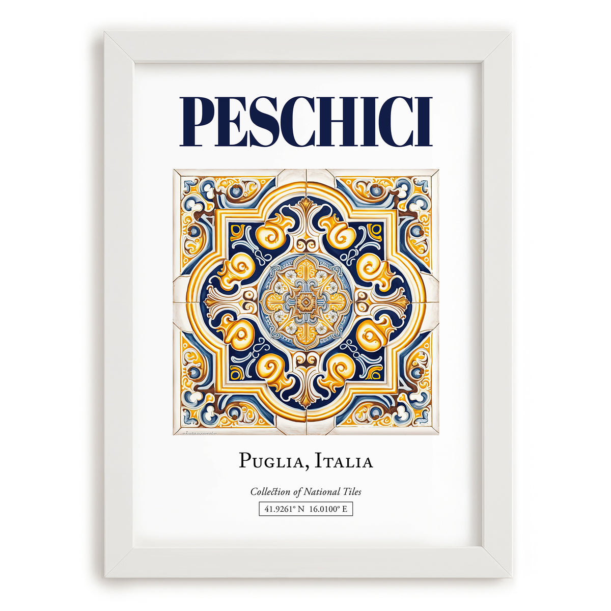 Peschici, Italy – Minimalist Travel Print, placed in minimal white frame
