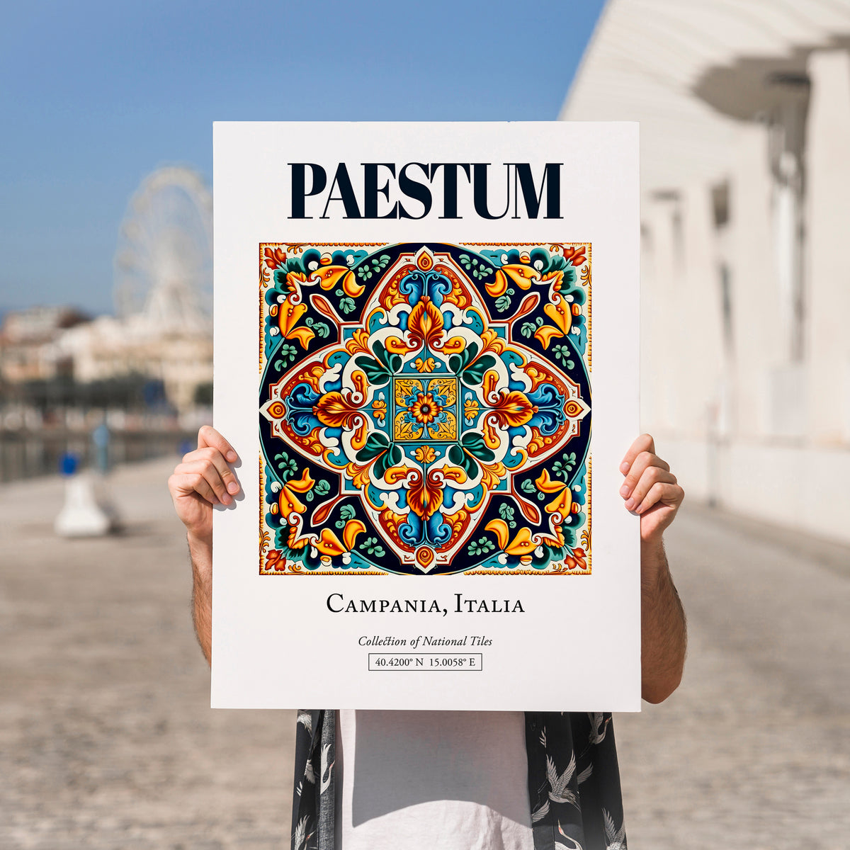 Paestum, Italy – Travel Poster, no-text version framed in wood