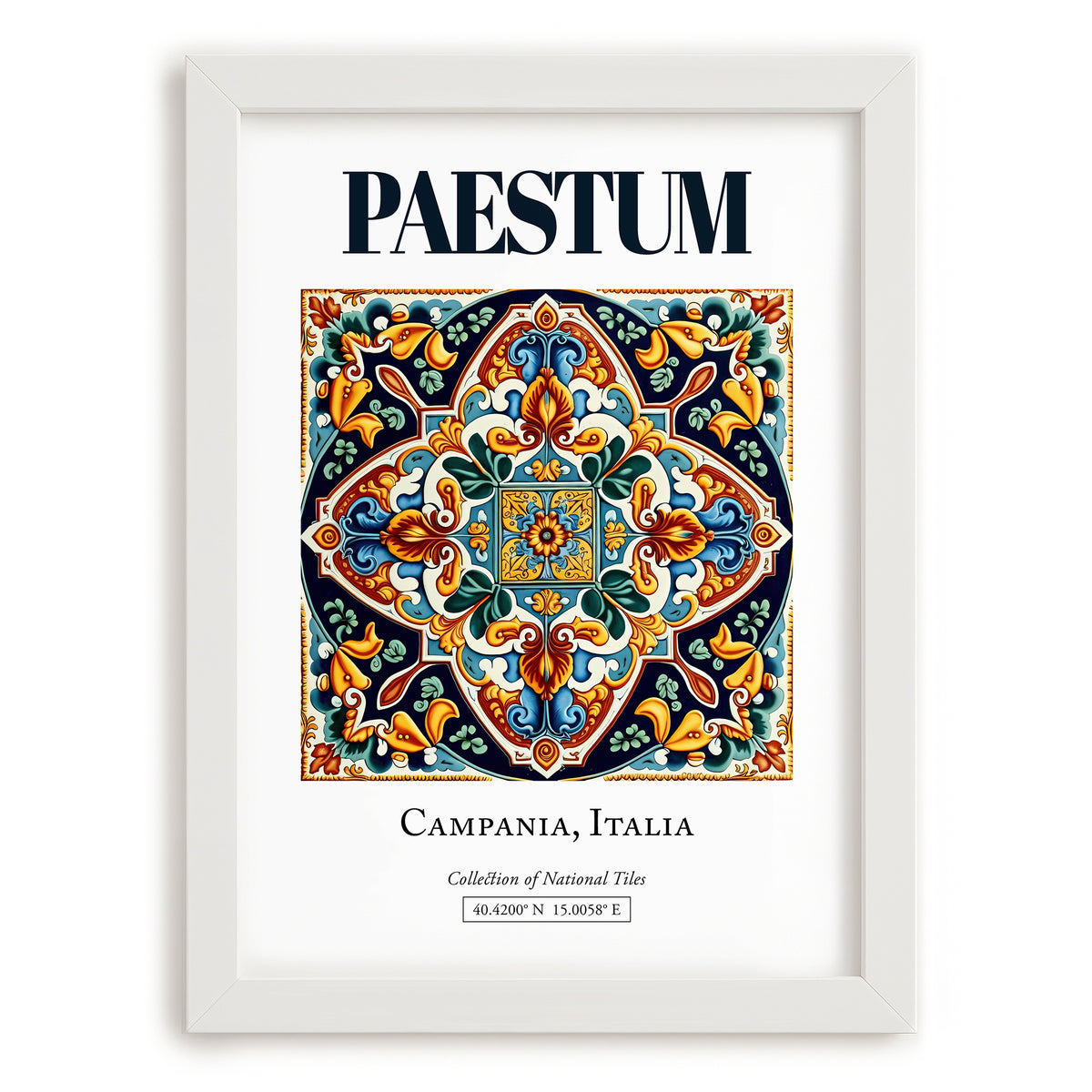 Paestum, Italy – Travel Poster, placed in minimal white frame