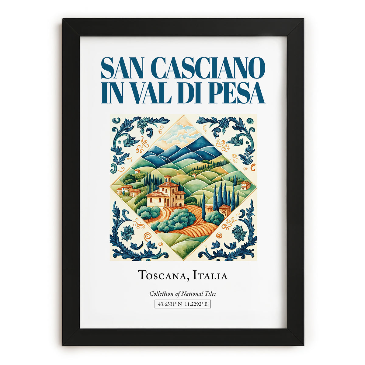 San Casciano in Val di Pesa, Italy – Travel Poster, in sleek black frame