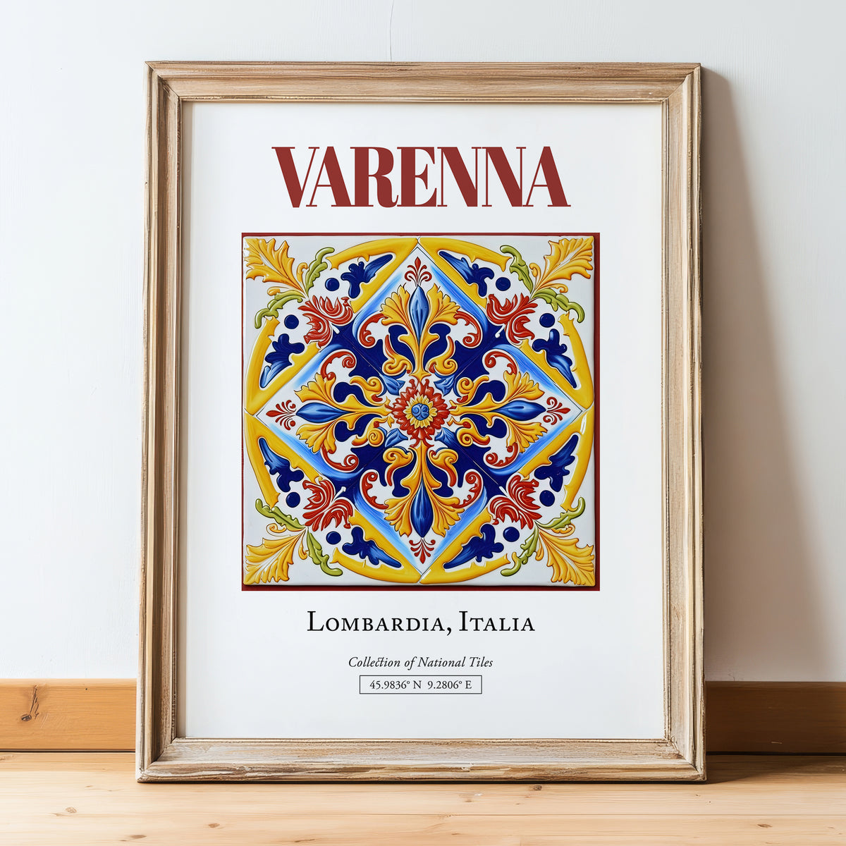 Varenna, Italy – Travel Print, in wooden frame leaning on the floor