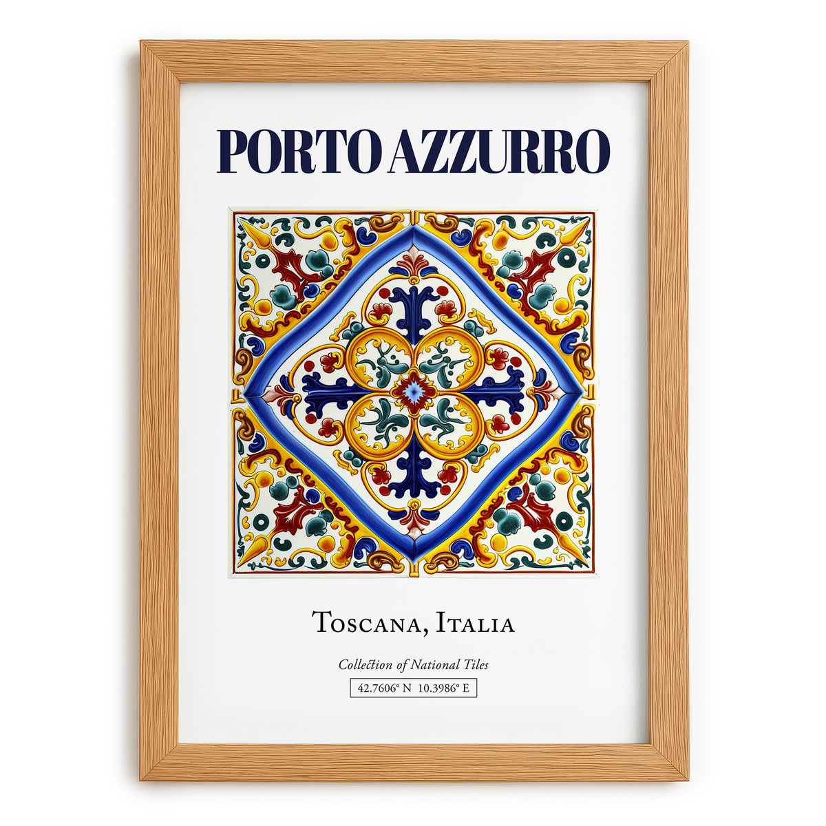 Porto Azzurro, Italy – Travel Poster, set in oak frame