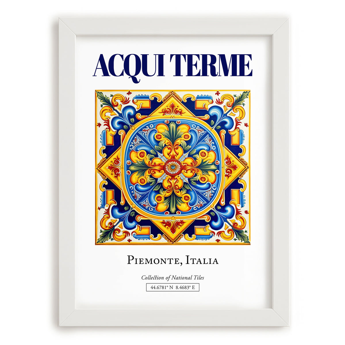 Acqui Terme, Italy – Retro Travel Poster, placed in minimal white frame