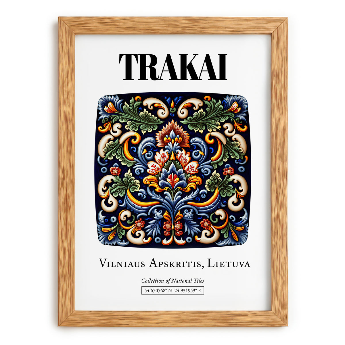 Trakai, Lithuania – Travel Poster, set in oak frame