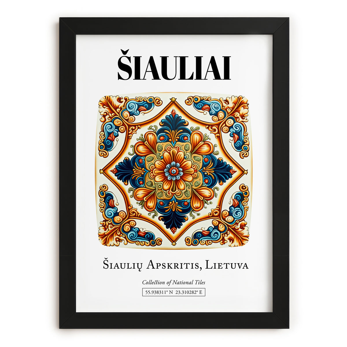 Šiauliai, Lithuania – Cityscape Wall Art, in sleek black frame