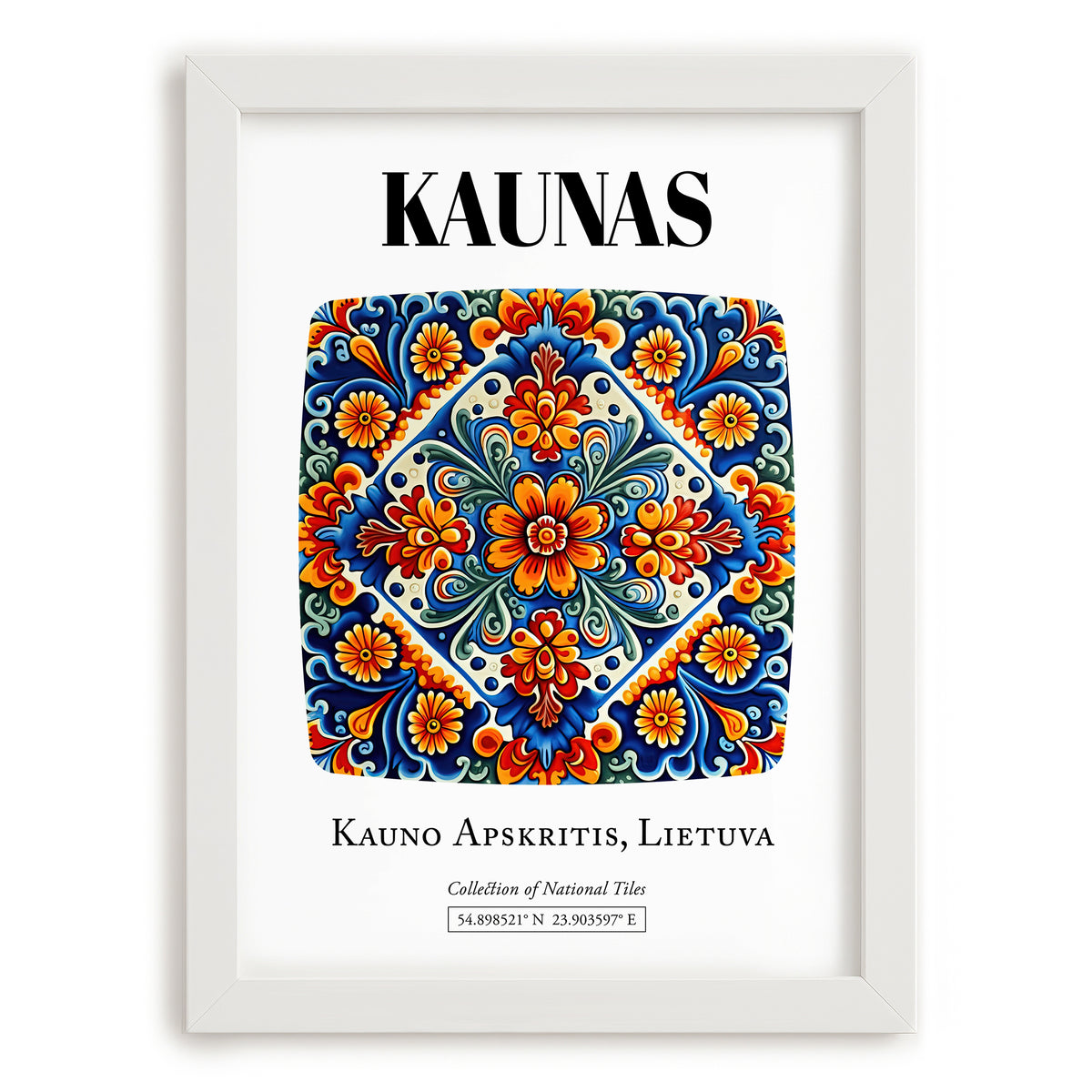 Kaunas, Lithuania – Travel Wall Art, placed in minimal white frame