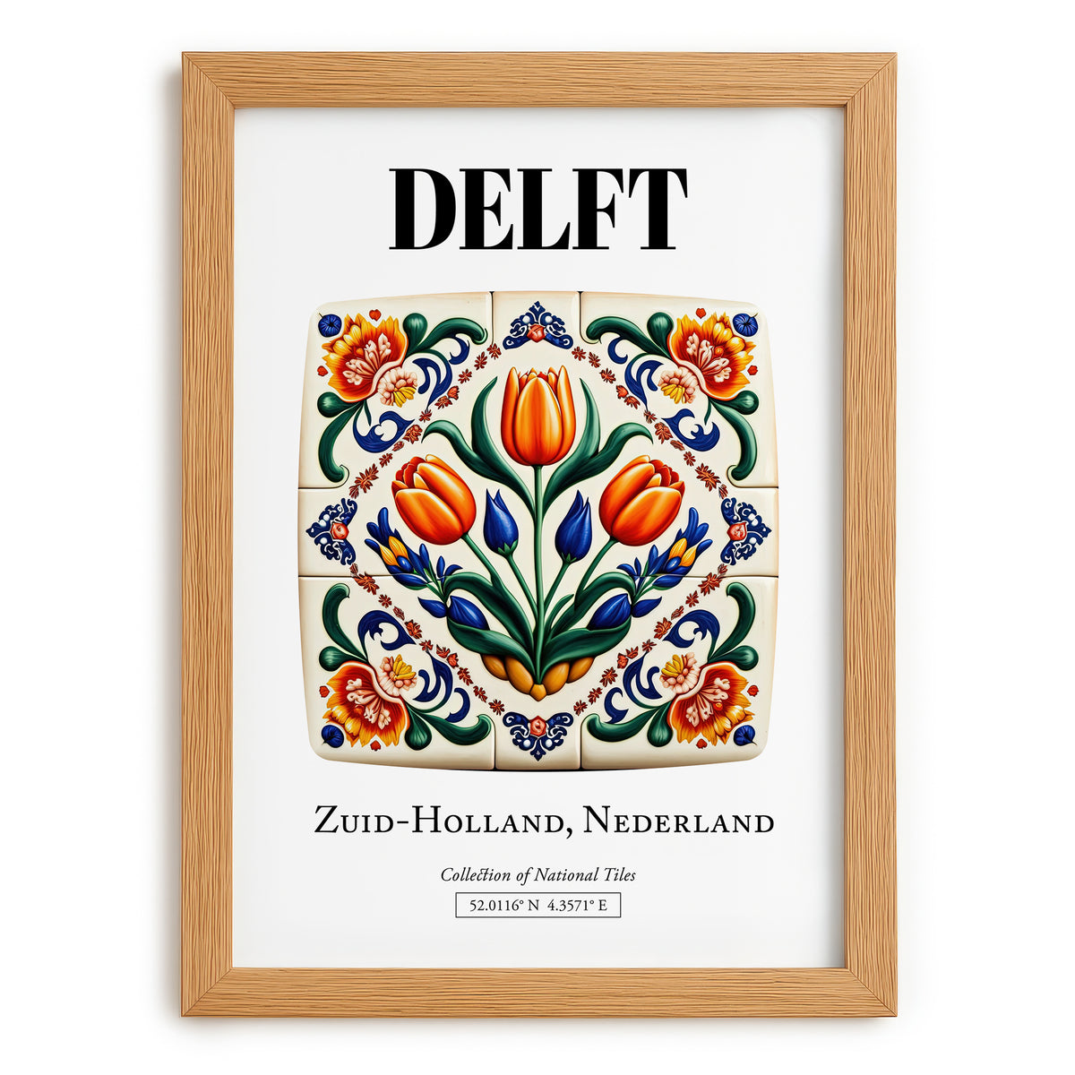 Delft, Netherlands – Country Culture Poster, set in oak frame
