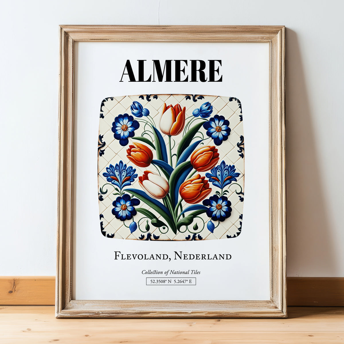Almere, Netherlands – Travel Wall Decor, in wooden frame leaning on the floor
