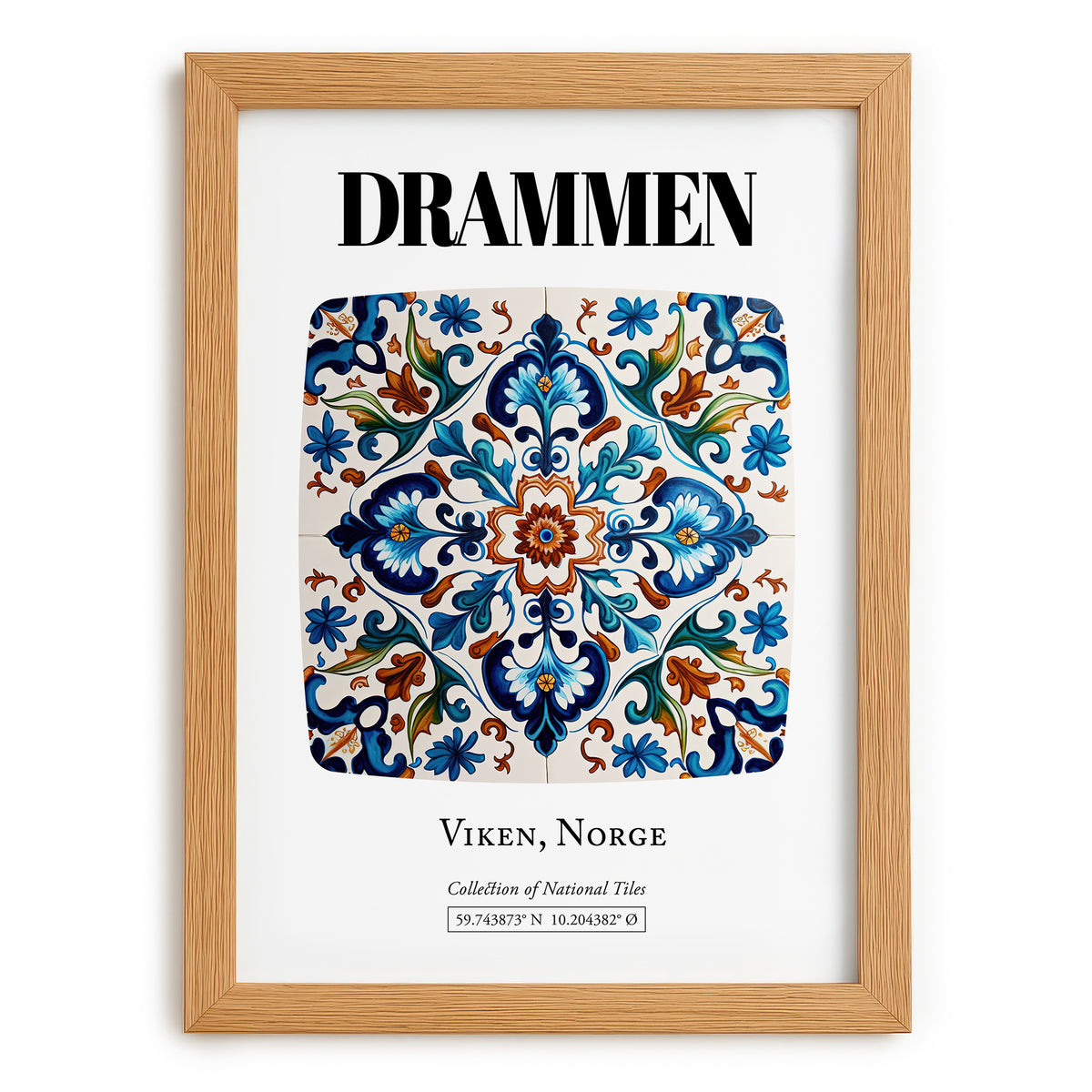 Drammen, Norway – Travel Poster, set in oak frame