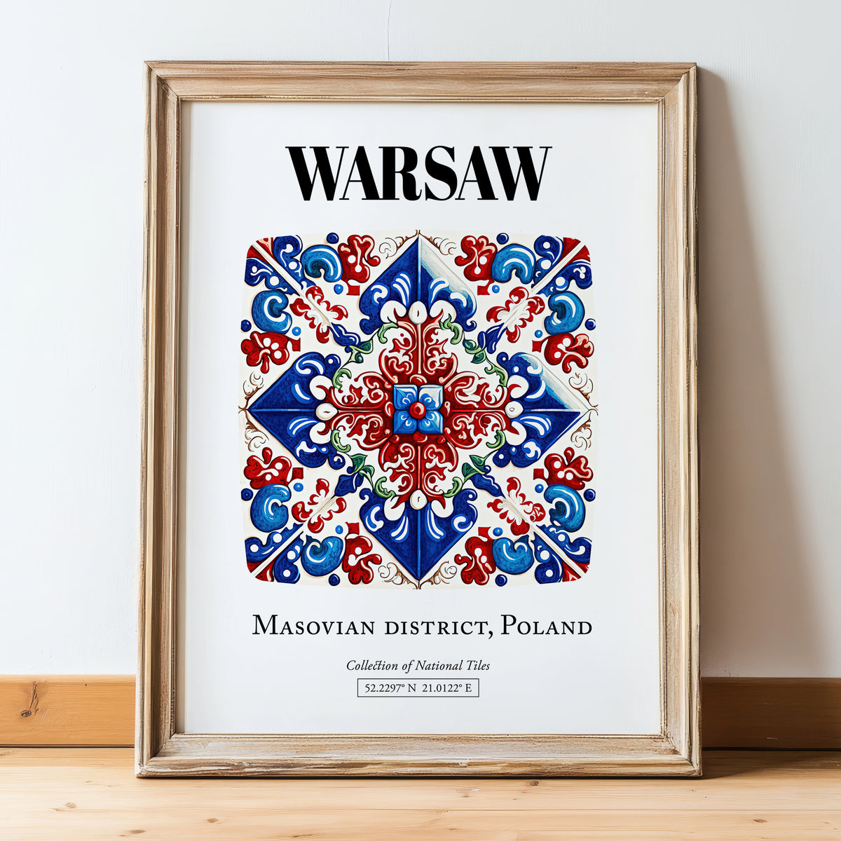 Warsaw, Poland – World Travel Art, in wooden frame leaning on the floor