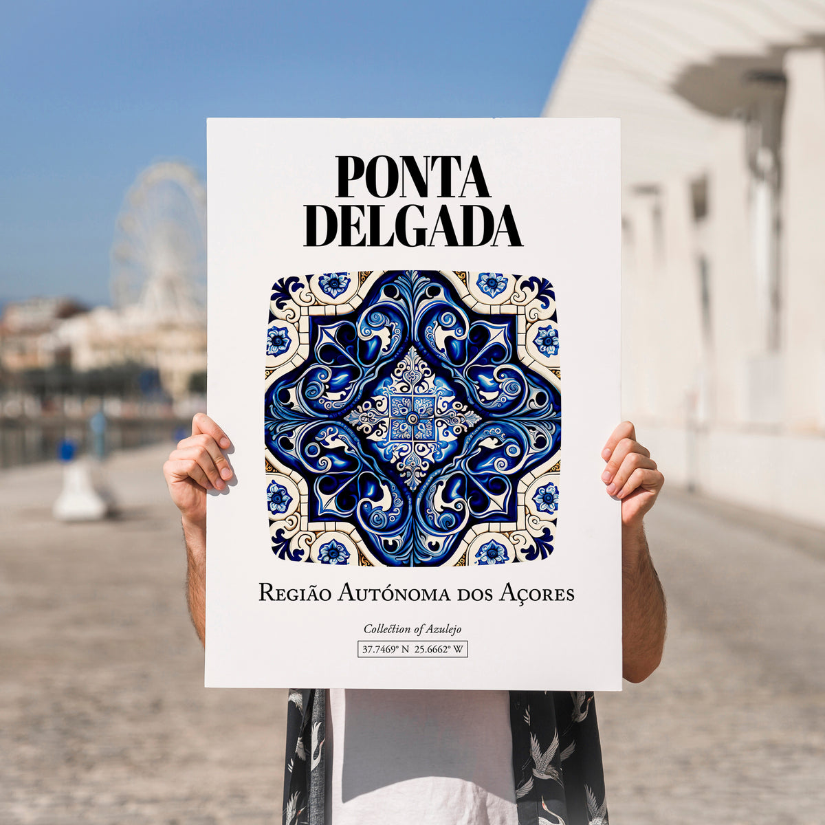 Ponta Delgada, Portugal – Country Culture Poster, no-text version framed in wood