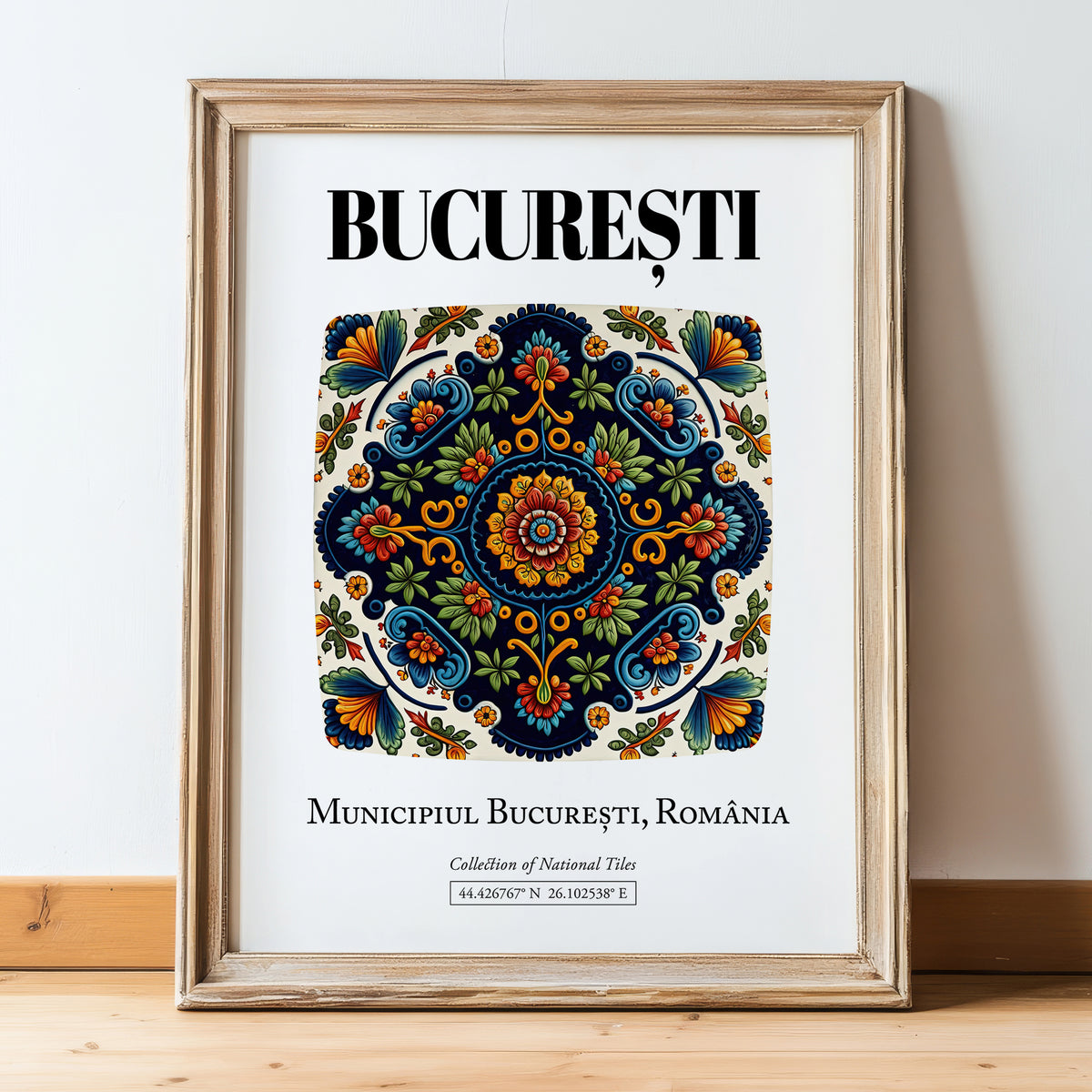 București, România – Travel Poster, in wooden frame leaning on the floor