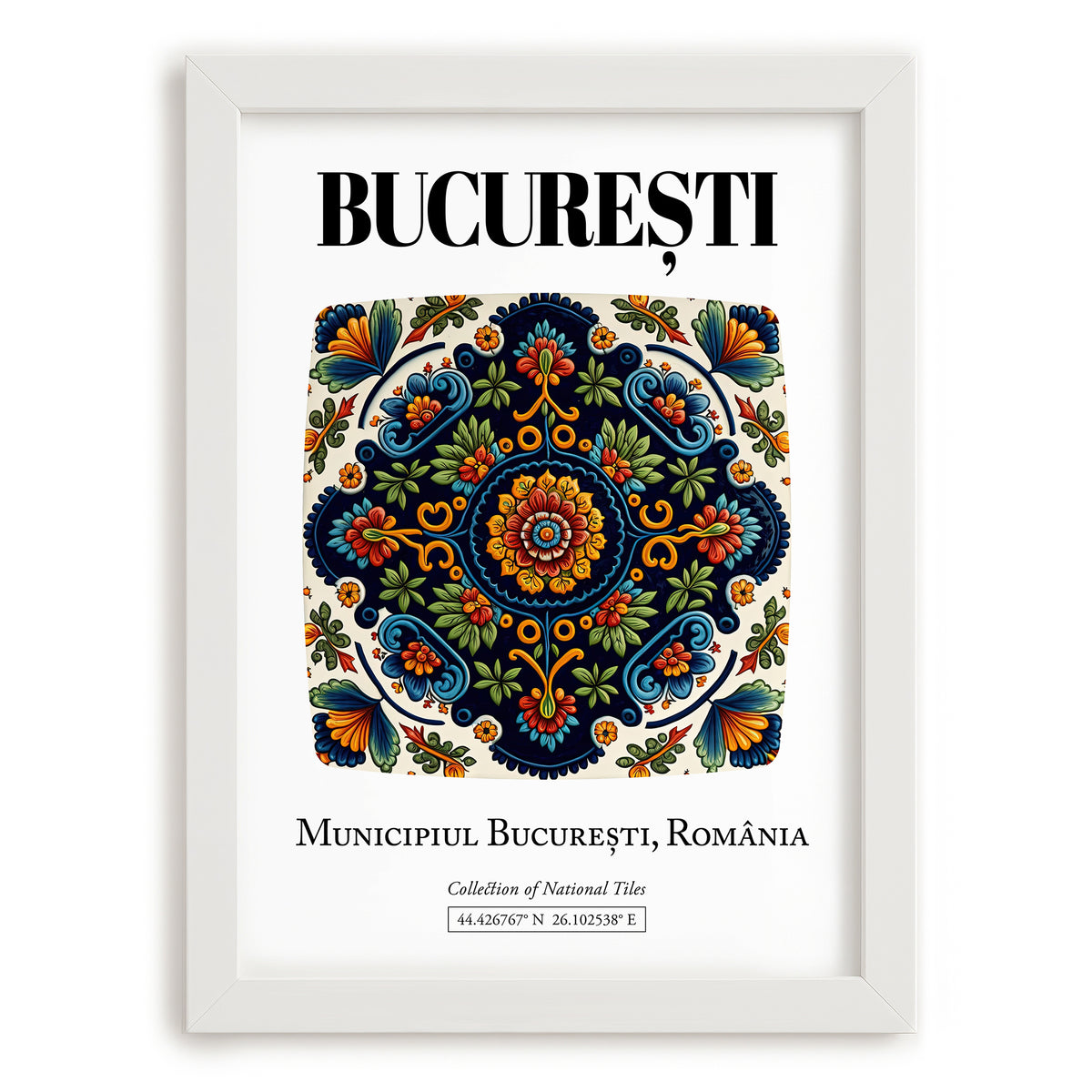 București, România – Travel Poster, placed in minimal white frame