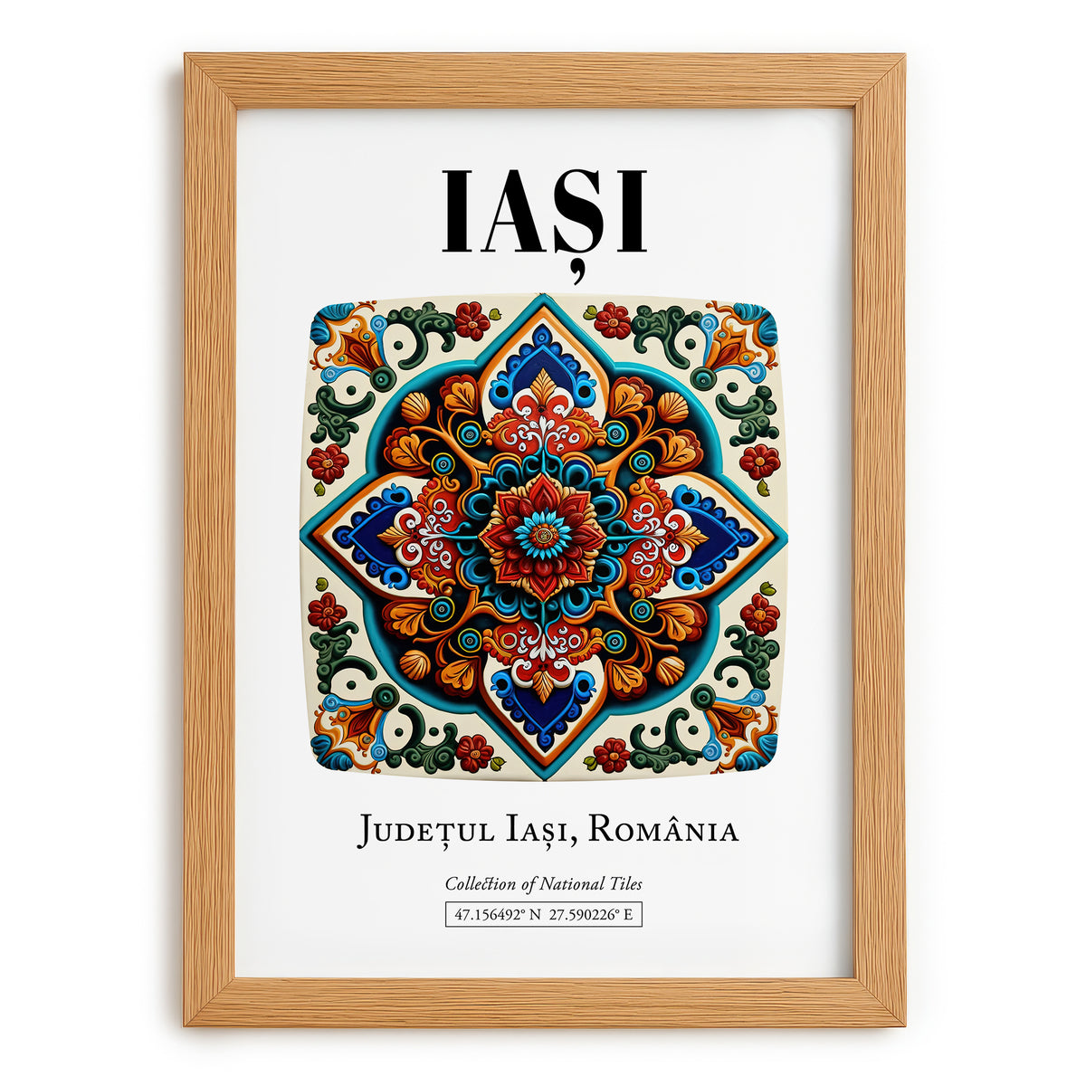 Iași, Romania – Cityscape Wall Art, set in oak frame