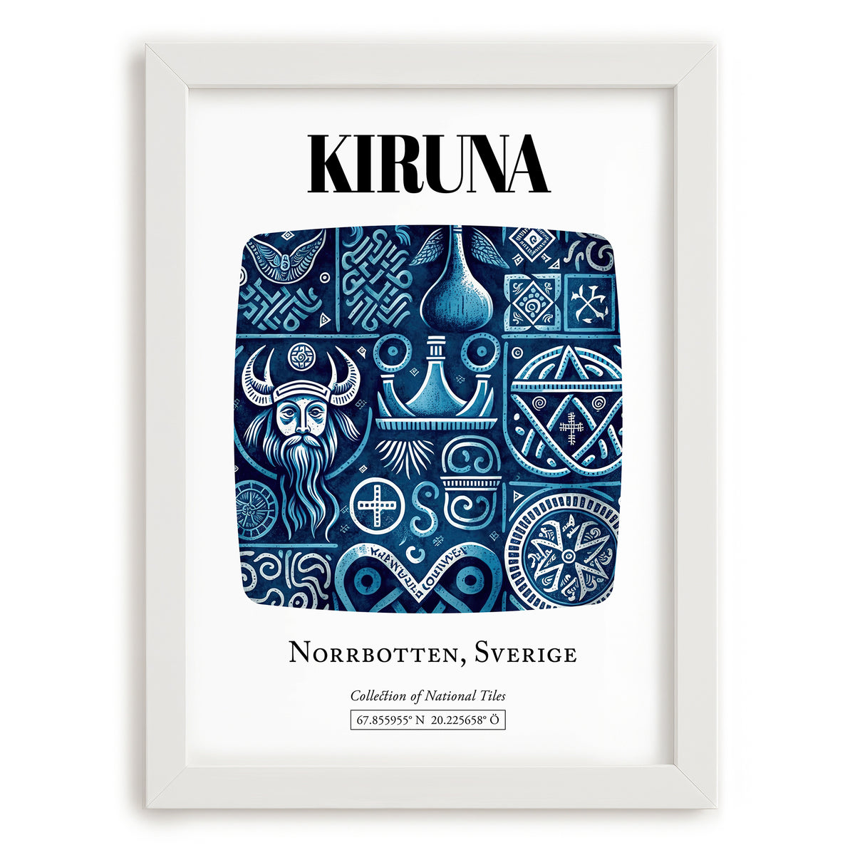 Kiruna, Sweden – Wanderlust-Inspired Poster, placed in minimal white frame