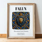 Falun, Sweden – Travel Poster, in wooden frame leaning on the floor