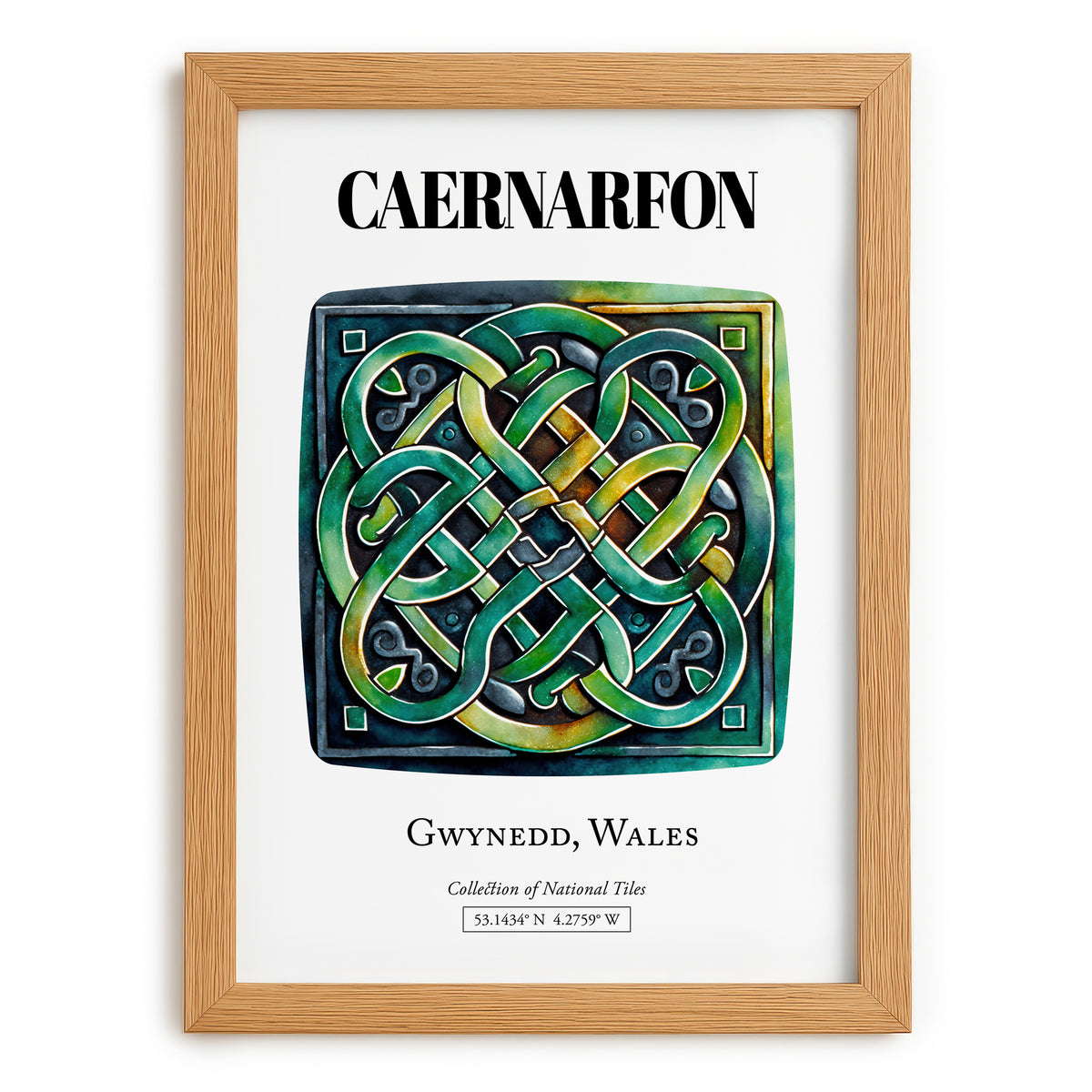Caernarfon, Wales – Travel Poster, set in oak frame