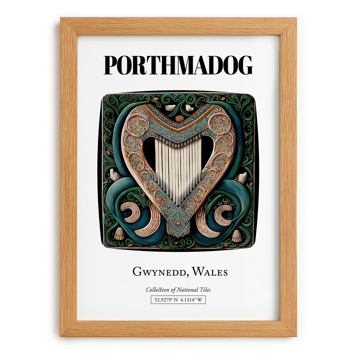 Porthmadog, Wales – Travel Poster, set in oak frame