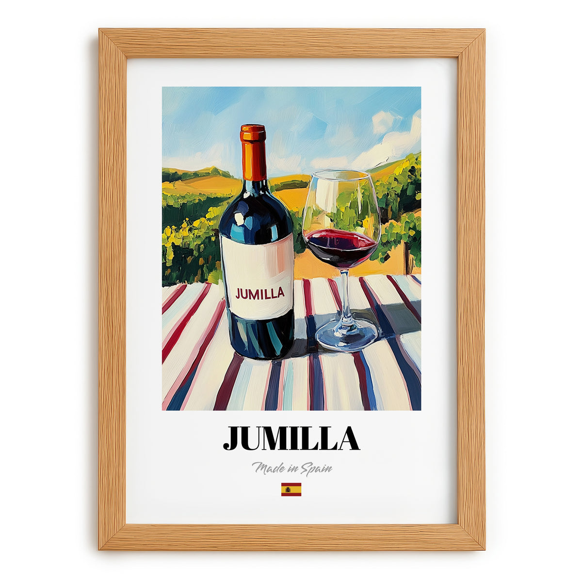 Jumilla – Spanish Red Wine, Wine Bar Poster, set in oak frame