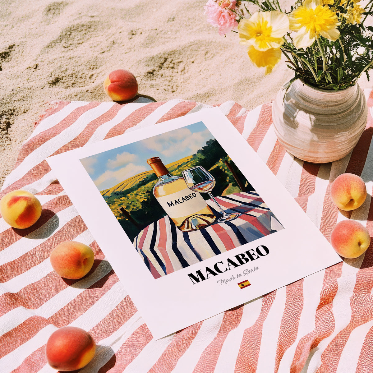 Macabeo – Spanish White Wine, Bodega Art, unframed on coastal sand
