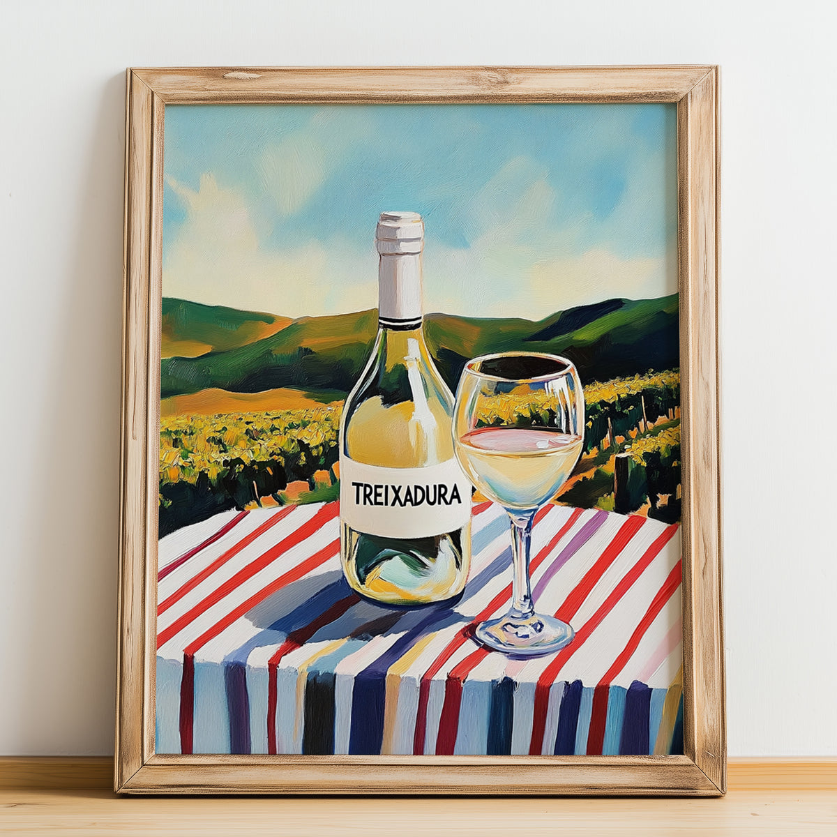 Treixadura – Spanish White Wine, Wine Bar Art, no-text version framed in wood