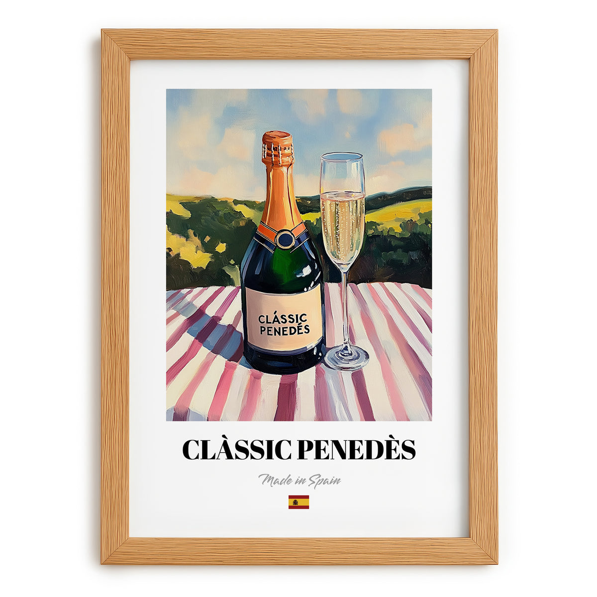 Clàssic Penedès – Spanish Sparkling Wine, Bodega Wall Decor, set in oak frame