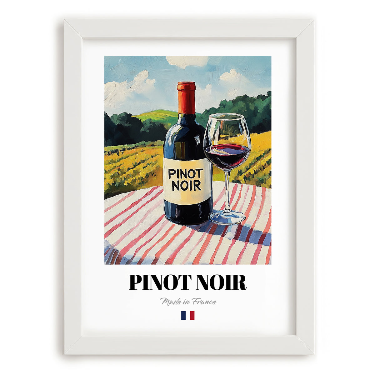 Pinot Noir – French Red Wine, Wine Bar Wall Art, placed in minimal white frame
