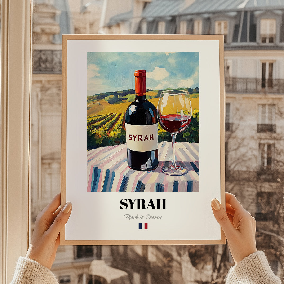 Syrah – French Red Wine, Vinoteca Poster, styled in a charming Paris street view