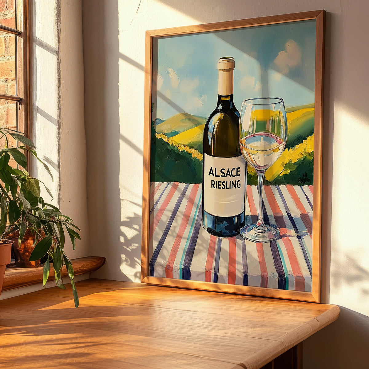 Alsace Riesling – French White Wine, Wine Bar Painting, clean layout with no caption