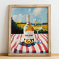 Gascogne – French White Wine, Vineyard Terrace Illustration, no-text version framed in wood