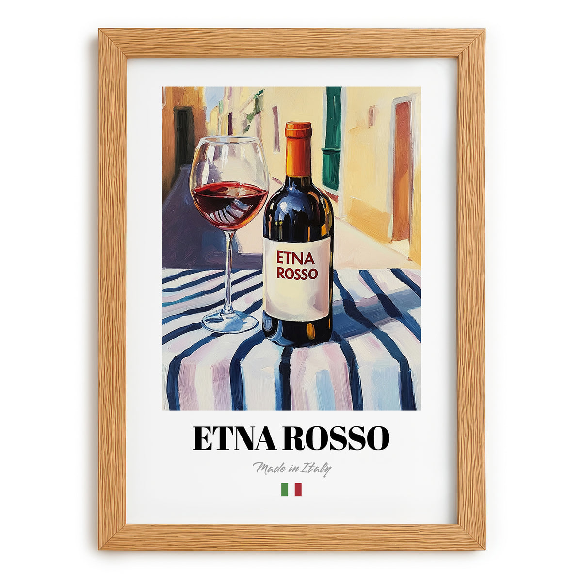 Etna Rosso – Italian Red Wine, Enoteca Illustration, set in oak frame